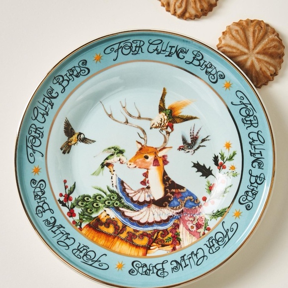 Anthropologie Taychamaythakool 12 Days Christmas Dessert Plate Calling Birds - Picture 1 of 3